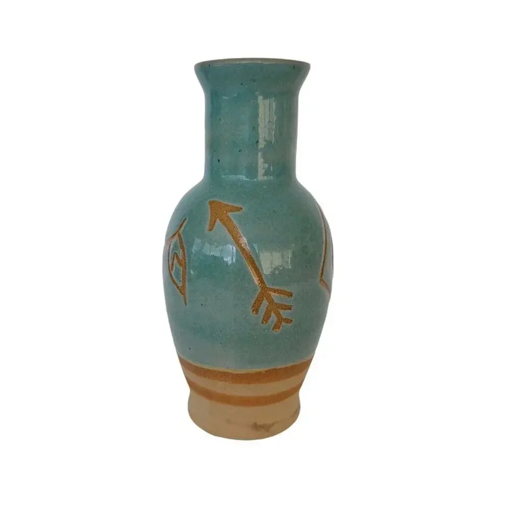 Handmade Pottery Vase Southwestern Teal Terracotta Native Style Small Decorative